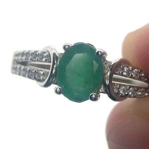 Emerald .93ct Platinum Finish Solid 925 Sterling Silver Ring